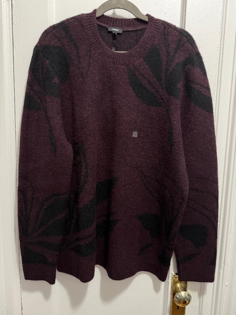 Express Men's Crewneck Sweater - Plum and Black Floral Pattern